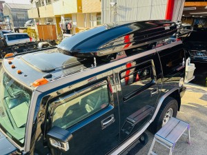 hummer h2 ルーフバー　ルーフキャリア　スノーボード　スキー　キャリ　ラック　ボックス　ジェットバッグ　thule spirit 820 カーメイト　terzo rv inno ハマー　ルーフラック　ルーフキャリア　キャンプ　荷物