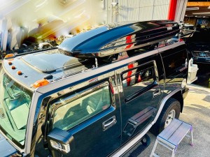 hummer h2 ルーフバー　ルーフキャリア　スノーボード　スキー　キャリ　ラック　ボックス　ジェットバッグ　thule spirit 820 カーメイト　terzo rv inno ハマー　ルーフラック　ルーフキャリア　キャンプ　荷物