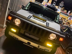 hummer h2 led ヘッドライト　ハロゲン　マーシャル　7インチ　イエローバルブ　フォグ　LEDバー　黄色　ヘッドライト交換