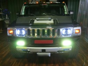 hummer h2 led ヘッドライト　ハロゲン　マーシャル　7インチ　イエローバルブ　フォグ　LEDバー　黄色　ヘッドライト交換